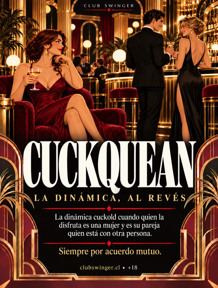 Infografía «Cuckquean», la dinámica al revés: la dinámica cuckold cuando quien la disfruta es una mujer y es su pareja quien está con otra persona, siempre por acuerdo mutuo.