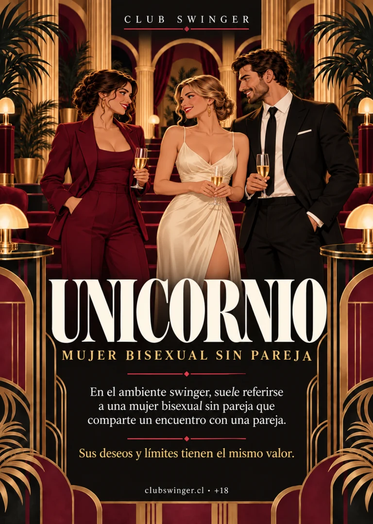 Infografía «Unicornio»: mujer bisexual sin pareja que comparte un encuentro con una pareja; sus deseos y límites tienen el mismo valor.